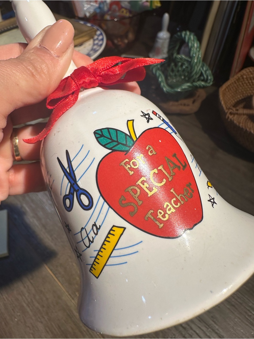 Special Teacher Apple Ceramic Bell - Red Accents